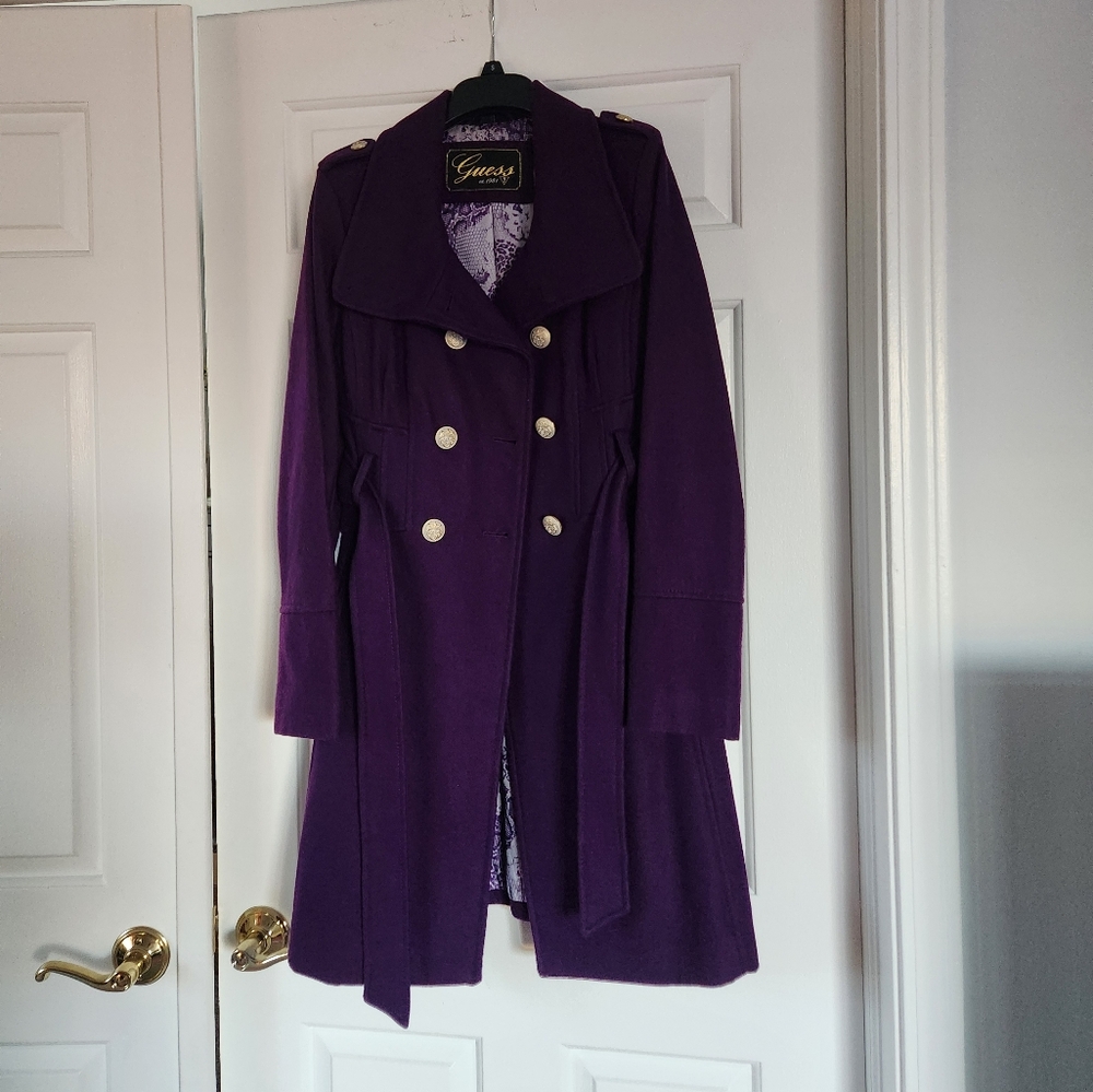 Military style Guess Women's Purple Wool blend Coat Size S